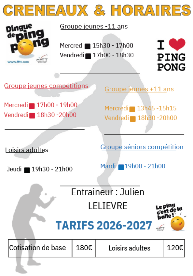 Plaquette Créneaux et Horaires CSB 2026-2027