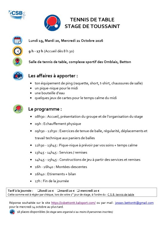 Stage Octobre 2026